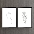 Two Piece Abstract Line Art Paintings With Female Figure And Floral Design