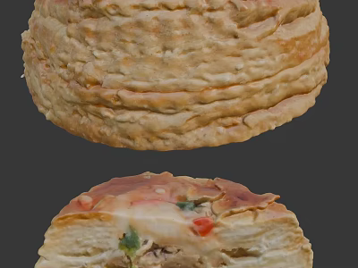 Flaky Layered Pastry Revealing Colorful Vegetable And Meat Filling Inside 3d model