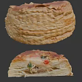 Flaky Layered Pastry Revealing Colorful Vegetable And Meat Filling Inside