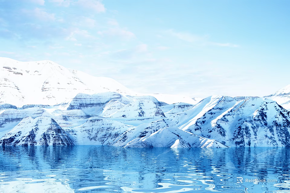 Scenic Mountain Landscape With Snow Covered Peaks And Calm Lake Reflection 3d model 