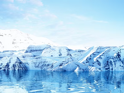 Scenic Mountain Landscape With Snow Covered Peaks And Calm Lake Reflection 3d model