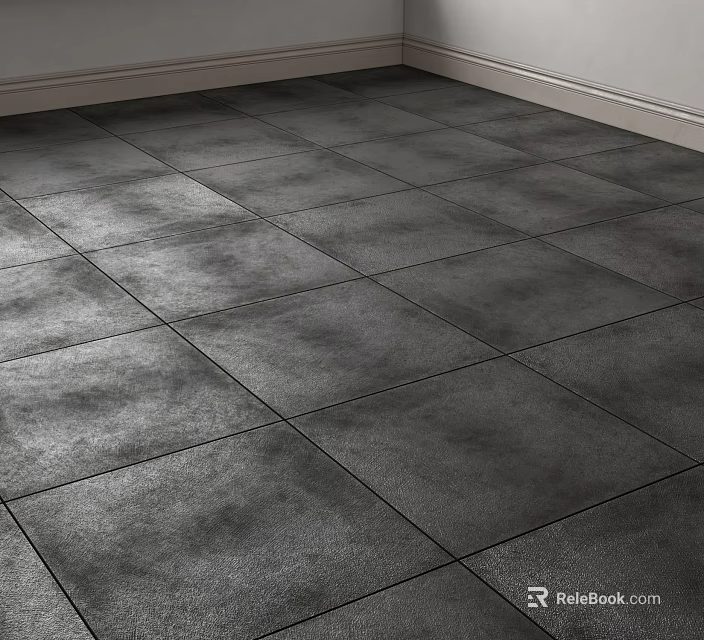 Sleek Gray Textured Porcelain Floor Tiles In Modern Interior Room Design 3d model 