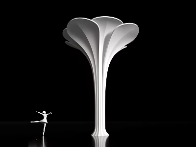 White Petal Shaped Decorative Pillar With Ballerina Figure On Black Background 3d model