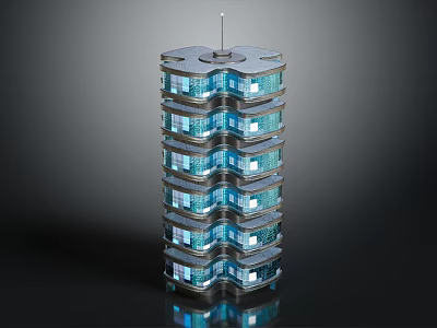 Modern High Rise Building With Reflective Glass Facade Layered Metal Frames And Top Spire 3d model