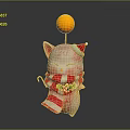 Cartoon Pig In Santa Hat With Red White Striped Scarf Holly Branch And Orange Ball