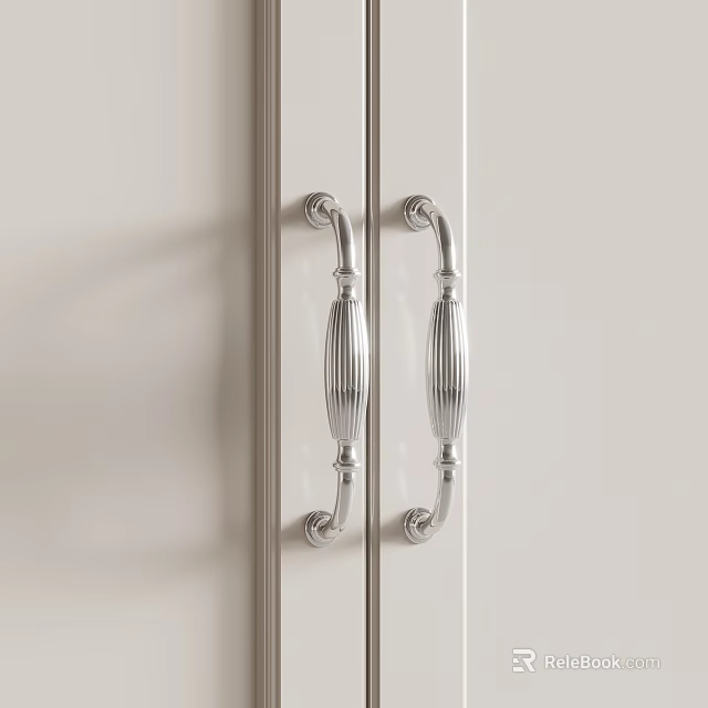Double Ornate Silver Cabinet Handles With Vintage Metal Decorative Design 3d model 