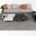 Modern Gray Sofa with Orange Pillows and Marble Coffee Table Set 3d model