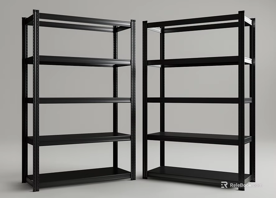 Black Metal Display Shelves With Multiple Open Layers For Retail Storage 3d model 