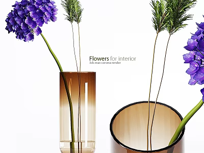 Elegant Decorative Ornament Set With Purple Hydrangeas Green Plants And Vases 3d model