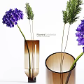 Elegant Decorative Ornament Set With Purple Hydrangeas Green Plants And Vases
