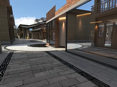 Traditional Modern Commercial Street Featuring Storefronts Decorative Paving And Scenic Pedestrian Walkway 3d model