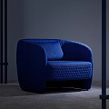 Elegant Modern Blue Single Sofa With Quilted Texture And Accent Pillow 3d model