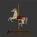 Artistic Carousel Horse Sculpture with Wooden Base Golden Pole and Red Saddle