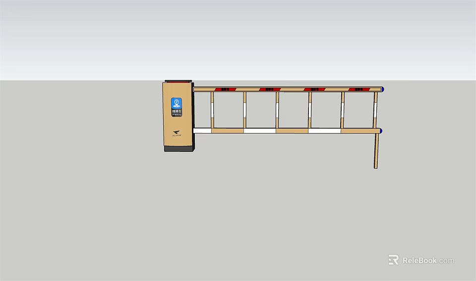 Public Facility Automatic Parking Barrier With Control Box And Red White Striped Arm 3d model
