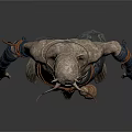 Woman Fantasy Character With Horns Textured Skin Decorative Skirt And Arm Bands