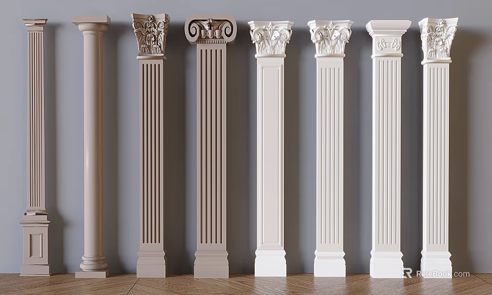 Classical Roman Columns With Various Ornate Designs And Architectural Details 3d model