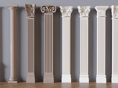 Classical Roman Columns With Various Ornate Designs And Architectural Details 3d model