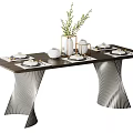 Modern Dining Tables with Tableware Vase with Greenery and Various Stylish Leg Designs 3d model