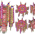 Colorful Chinese Traditional Lanterns Featuring Dragon Decorations Intricate Patterns And Tassel Details