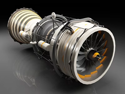 Advanced Industrial Aircraft Engine with Turbine Fan Blades and Metal Casing Structure 3d model