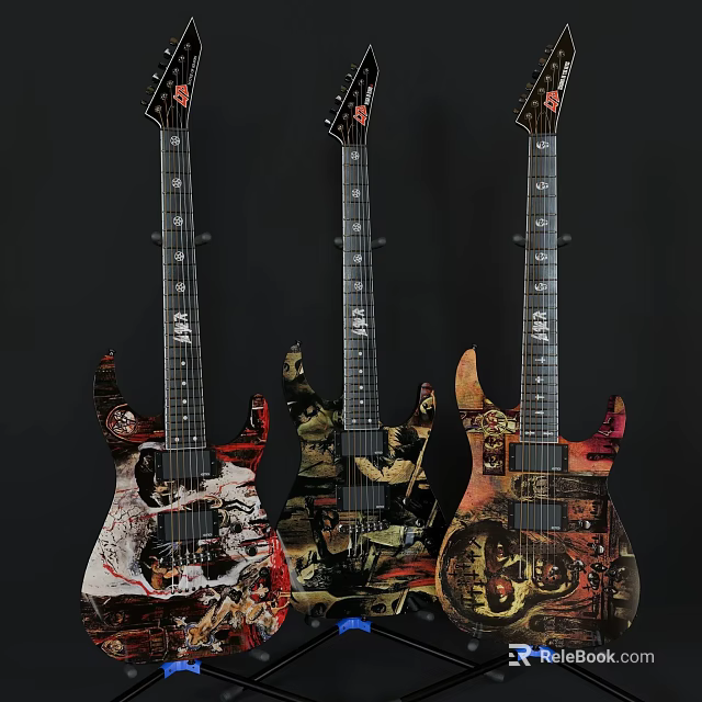 Artistic Electric Guitars Featuring Hand Painted Creative Designs And Unique Artwork 3d model 