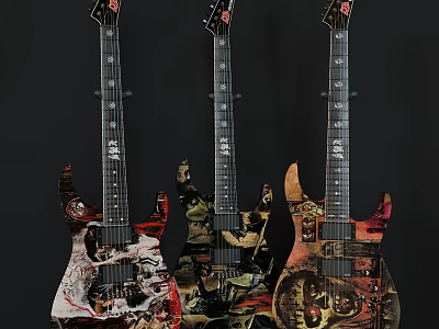 Artistic Electric Guitars Featuring Hand Painted Creative Designs And Unique Artwork 3d model
