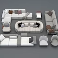 Modern Sofa Set Featuring Sectional Armchairs Decorative Pillows And Throw Blankets 3d model