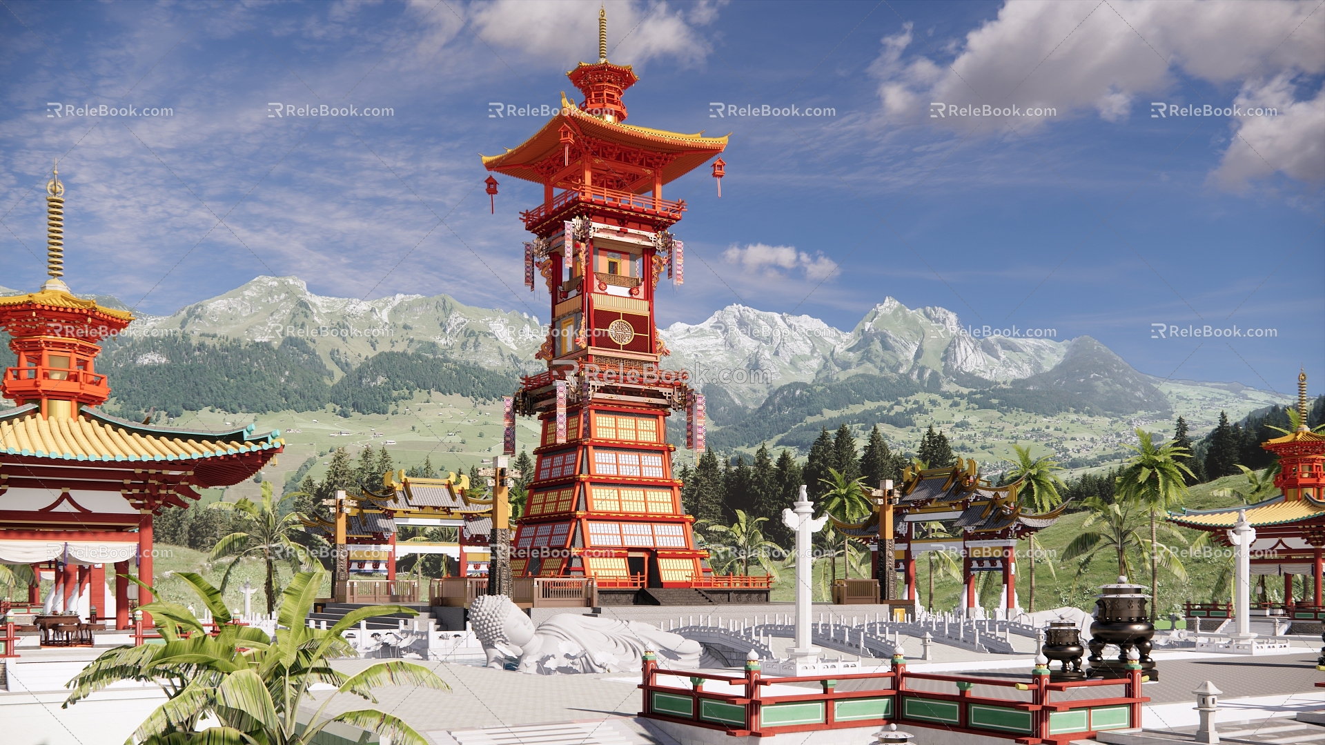 Chinese-style Tower Ancient Architecture Tower Ancient Military Watchtower City Stronghold Tower Viewing Tower Lingxiao Pagoda 3d model