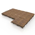 Fresh Green Plants Around Brown Wooden Deck Platform With Natural Wood Grain