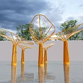 Modern Orange Tree Shaped Pergola Design With Multiple Structures And Ground Reflection 3d model
