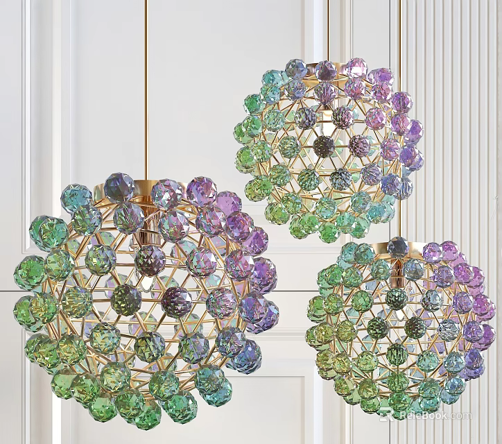 Colorful Gradient Crystal Chandeliers With Spherical Metal Frame For Home Decor 3d model 