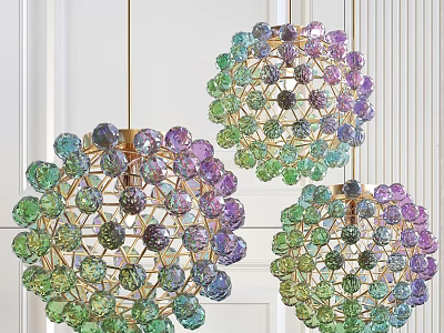 Colorful Gradient Crystal Chandeliers With Spherical Metal Frame For Home Decor 3d model