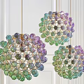 Colorful Gradient Crystal Chandeliers With Spherical Metal Frame For Home Decor