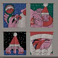 Christmas Themed Decorative Banners With Various Santa Claus Patterns And Snowflake Details