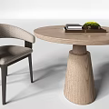 Round Wooden Table and Chair Set with Conical Leg Light Gray Fabric and Green Plant