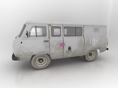 Vintage Gray Van With Worn Body And Pink Mark On Door Number 101 3d model