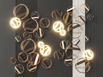 Modern Circular Illuminated Wall Decor with Dark and Light Striped Background 3d model