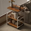 Rolling Storage Shelf with Wooden Shelves White Metal Frame Wheels for Living Room Decorative Storage
