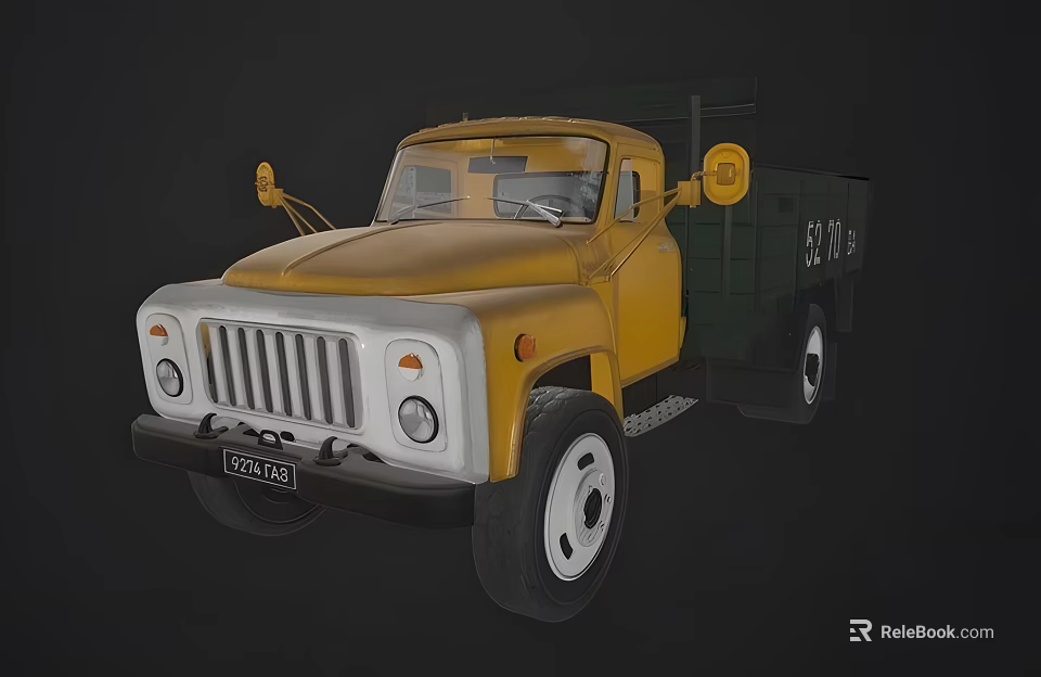 Vintage Yellow CA10 Truck With Green Cargo Bed Front View License Plate LZ10147 3d model 