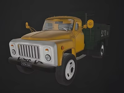 Vintage Yellow CA10 Truck With Green Cargo Bed Front View License Plate LZ10147 3d model