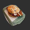 Delicious Fried Chicken Burger With Sesame Seed Bun And Green Wrapper With Text