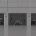 4S Store Modern Showroom With Blue Red Black Classic Cars On
