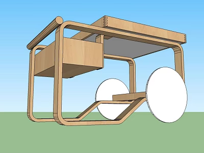 Modern Wooden Pergola Design With Frame Structure And Circular Accents 3d model