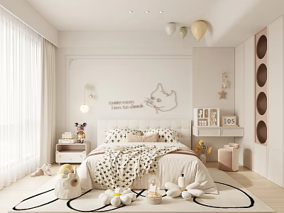Cozy Kids Bedroom Interior With Cartoon Wall Art Stuffed Toys And Soft Rug 3d model