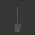 Garden Shovel With Orange Wooden Handle And Metal Blade On Dark Background
