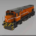 Red Locomotive Train With White Stripe Yellow Black Warning Stripes On Dark Background With Reflection