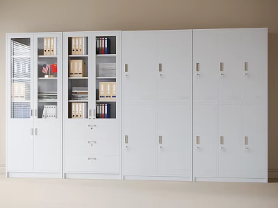 White Office Filing Storage Cabinets With Glass Doors And Drawers 3d model