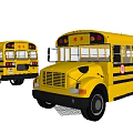 Two Yellow School Buses Exterior Design With Front And Rear Views