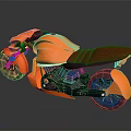 Orange Motorcycle Featuring Modern Futuristic Design Red Seat Green Accents And Streamlined Body