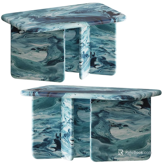 Modern Blue And White Marble Console Table With Unique Pattern And Sleek Design 3d model 